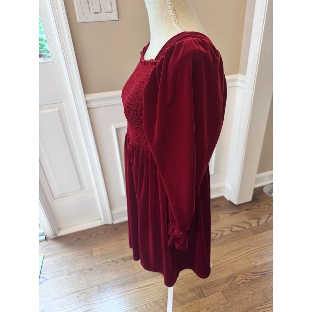 BONNIE JEAN Big Girl's 16 Red Smocked & Ruffled Velvet Dress